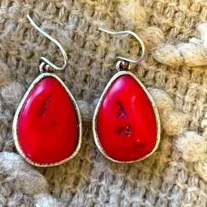 Lucky Brand Red Stone Drop Earrings